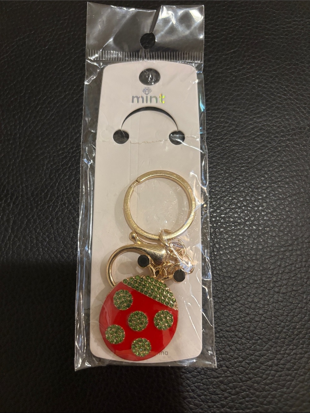 Mint Gold-Tone Red and Green Ladybug Keychain